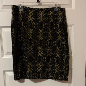 Coldwater Creek Elegant Black and Chartreuse Green Lace Skirt Size Large